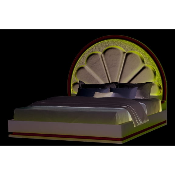 Queen Size Slat Bed with Builtin LED / Upgrade Bedroom Ambiance in Contemporary Style