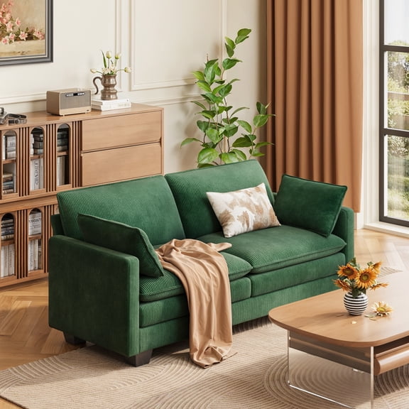 74.8" Loveseat Sofa for Living Room,Chenille Sofa with Two Pillows,Solid Wood Frame,Easy Assembly for Small Spaces,Green Couch