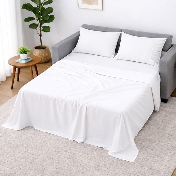 Queen Size Sleeper Sofa Sheet Set 4 Piece 100% Egyptian Cotton 6 Inch Deep Pocket White