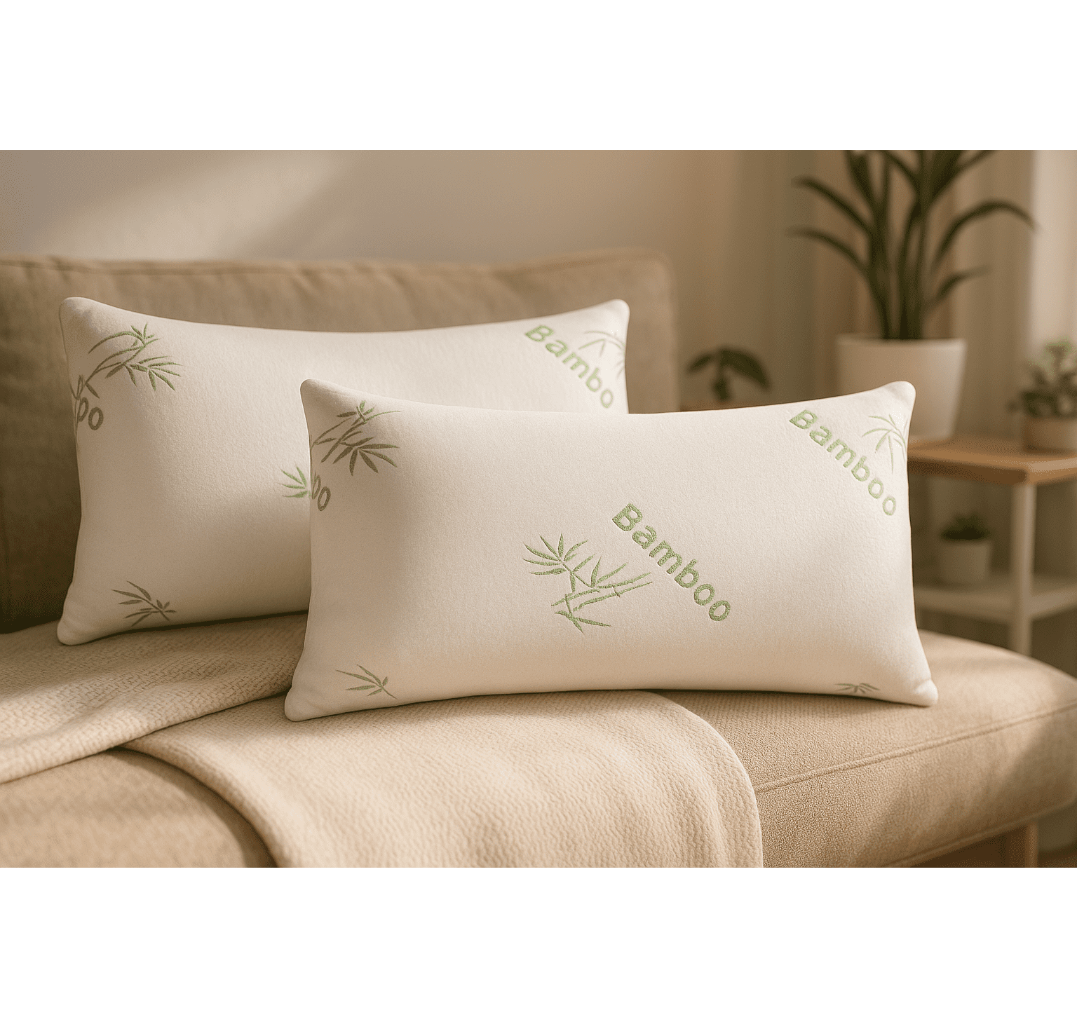 Queen Size Soft Plush Bamboo Memory Foam Support Pillow (Set Of 2)