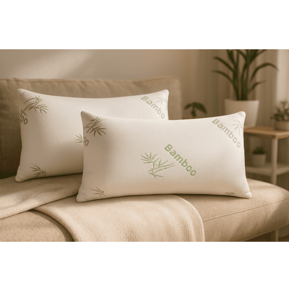 Queen Size Soft Plush Bamboo Memory Foam Support Pillow (Set Of 2)