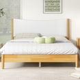 thumbnail image 1 of Queen Size Rubber Wooden , Solid Wooden Bed with Teddy Velvet Cushion Upholstered Headboard, Enhanced by Support Feet,Beech White, 1 of 16