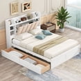 thumbnail image 1 of Queen Size Solid Wood Bed Frame with Storage Headboard, Shelves and 2 Drawers, Platform Bed Frame, Mid Century Bedframe, Wood Foundation(White, Queen), 1 of 9
