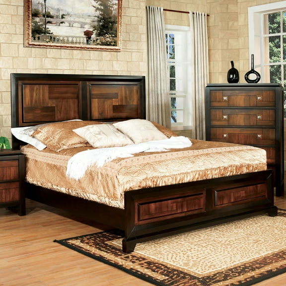 Queen Size Solid Wood Bed, Transitional Style With /walnut Headboard Modern Bedroom Parquet
