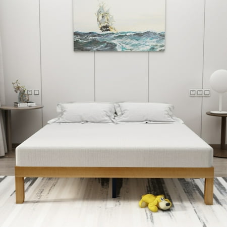 Queen Size Solid Wood Platform Bed Frame with Slat Support Easy Assembly No Box Spring Needed