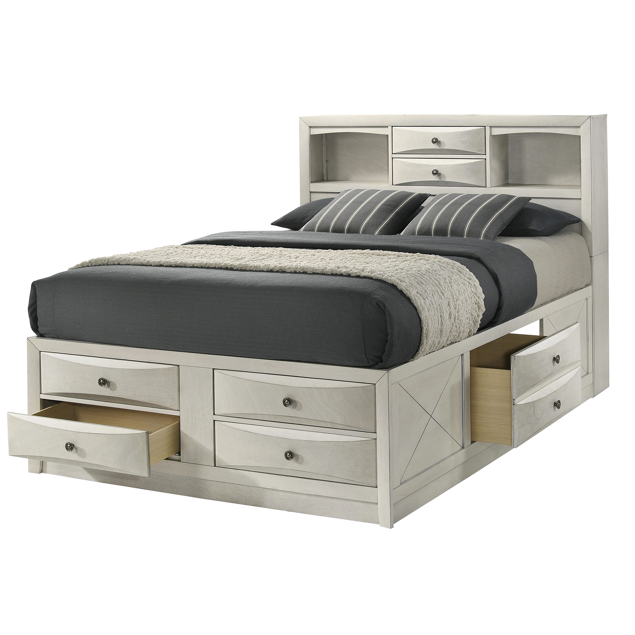 Queen Size Storage Bed Frame with Bookcase Headboard, 6 Drawers ...