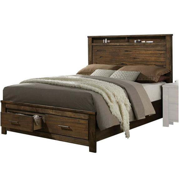 Queen Size Storage Bed Frame with Drawers, Oak Finish Platform Bed with Underbed Storage, No Box Spring Needed, High Weight Capacity