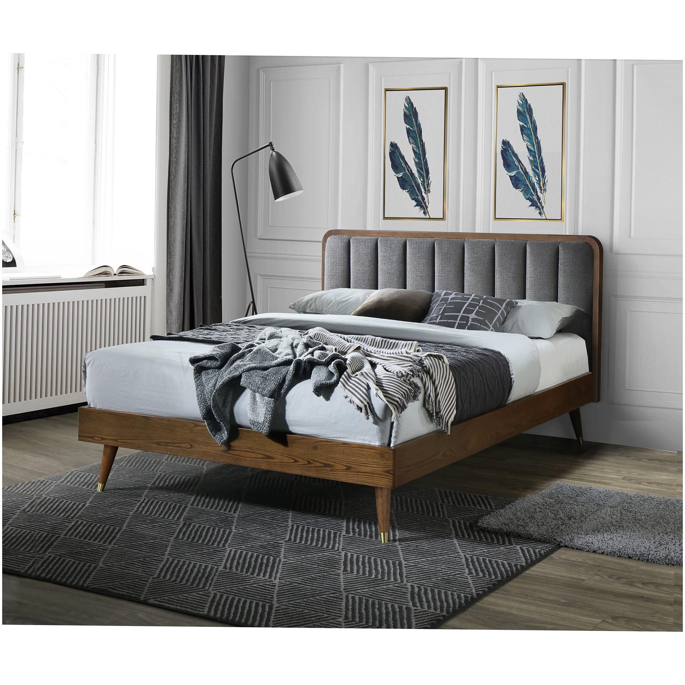Queen Frame Queen Size Storage Bed Frame with Upholstered Headboard, Wood Platform ...