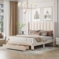 thumbnail image 1 of Queen Size Storage Bed with Large Drawer and Comfy Velvet Fabric Backrest, Velvet Upholstered Platform Bed with Solid MDF and Particle Board, Wooden Storage Bed Frame for Living Room, Bedroom, 1 of 7