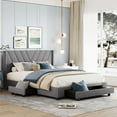 thumbnail image 1 of Queen Size Storage Bed, Linen Upholstered Platform Bed with Headboard and 3 Drawers, Bedroom Queen Platform Bed Frame with Slat Support for Teens, Adults, No Box Spring Needed, Gray, 1 of 1