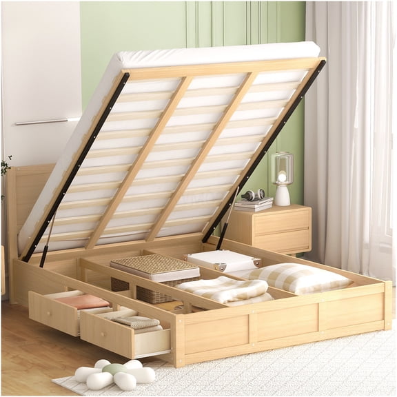 Queen Size Storage Platform Bed Frame with Drawers, Solid Wood Construction, No Box Spring Needed, Modern Bedroom Furniture