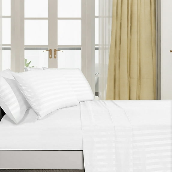Queen Size Stripe Sheet Set, 4 Piece Set, Ultra Soft 100% Cotton Sheets, 400 Thread Count, Deep Pocket Bedsheets with 2 Pillowcases