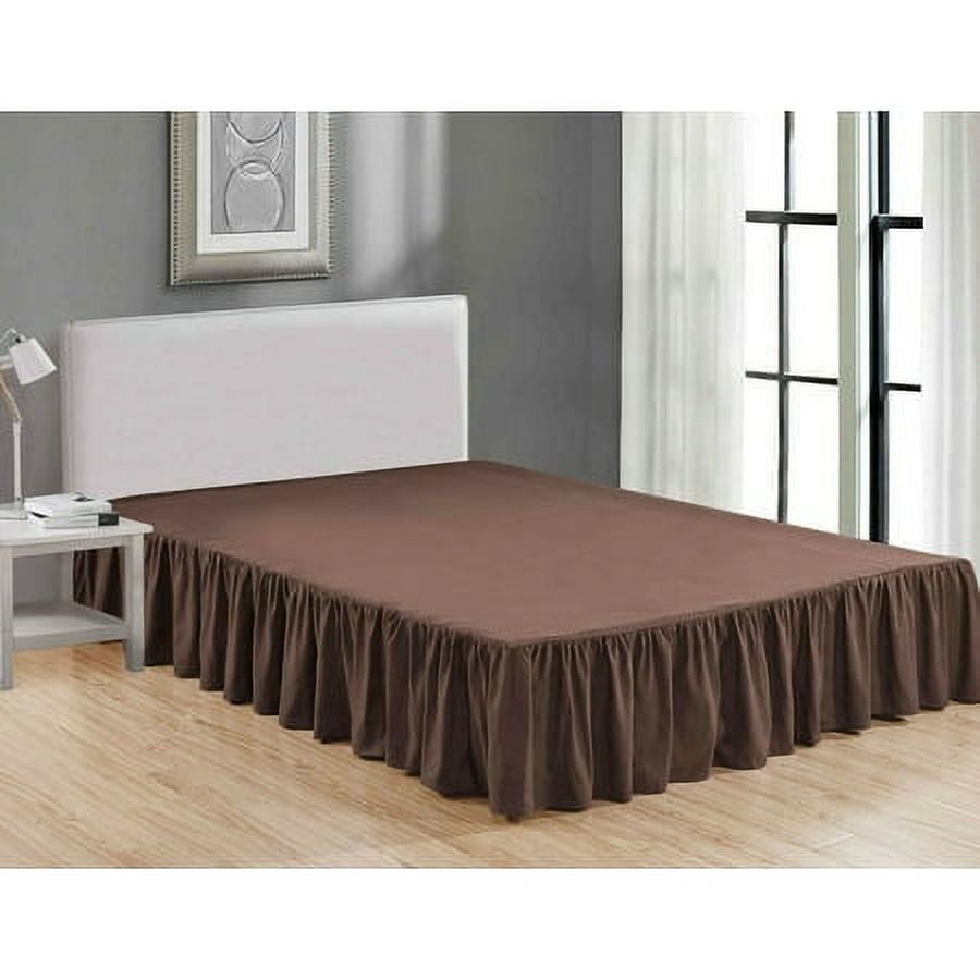 Queen Size Super Soft Solid Brushed Microfiber 14" Gathered Bed Skirt Brown Color