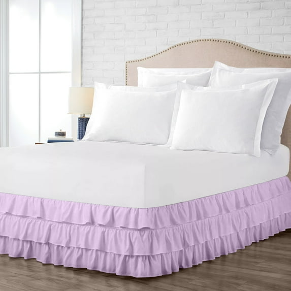 Queen Size Tailored Drop Multi Ruffled Solid Bed Skirt with Adjustable Elastic Belt Microfiber Fabric Fade & Wrinkle Resistant Bed Frame Cover Easy to Fit & Care (9 Inch Drop, Lilac)