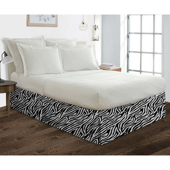 Queen Size Tailored Drop Pleated Solid Bed Skirt with Adjustable Elastic Belt Microfiber Fabric Fade & Wrinkle Resistant Bed Frame Cover Easy to Fit & Care (12 Inch Drop, Zebra Print)