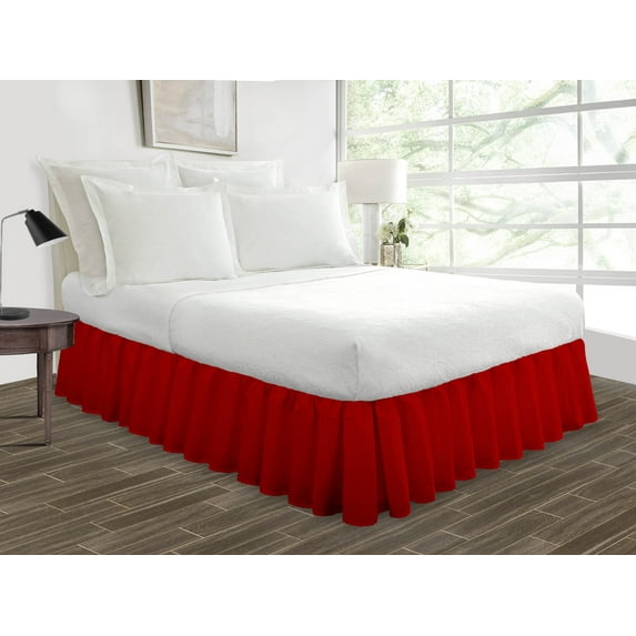 Queen Size Tailored Drop Ruffled Solid Bed Skirt with Adjustable Elastic Belt Microfiber Fabric Fade & Wrinkle Resistant Bed Frame Cover Easy to Fit & Care (10 Inch Drop, Blood Red)