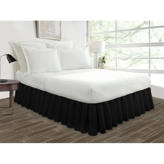 Queen Size Tailored Drop Ruffled Solid Bed Skirt with Adjustable Elastic Belt Microfiber Fabric Fade & Wrinkle Resistant Bed Frame Cover Easy to Fit & Care (20 Inch Drop, Black)