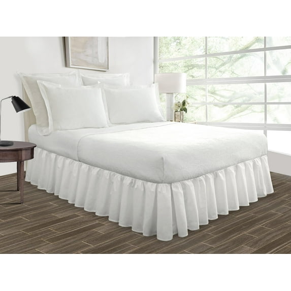 Queen Size Tailored Drop Ruffled Solid Bed Skirt with Adjustable Elastic Belt Microfiber Fabric Fade & Wrinkle Resistant Bed Frame Cover Easy to Fit & Care (28 Inch Drop, White)