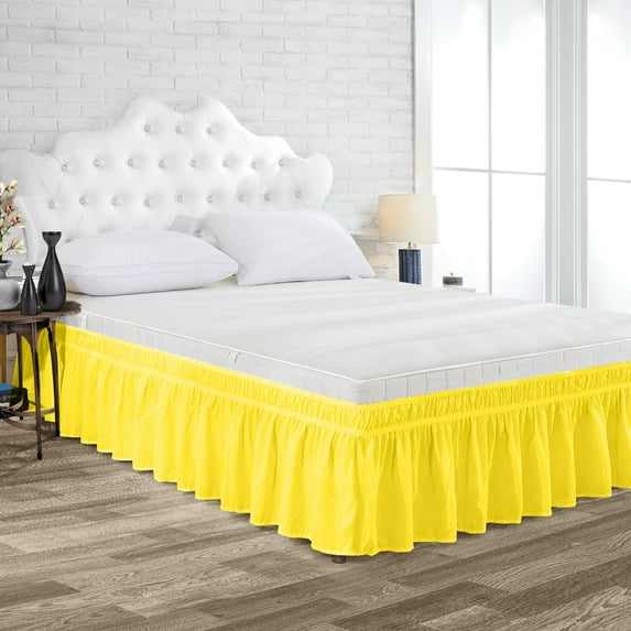 Queen Size Tailored Drop Wrap Around Solid Bed Skirt with Adjustable Elastic Belt Microfiber Fabric Fade & Wrinkle Resistant Bed Frame Cover Easy to Fit & Care (19 Inch Drop, Yellow)