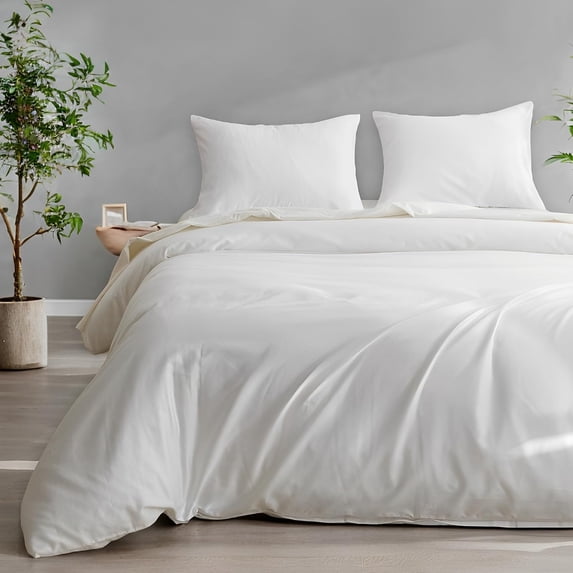 Queen Size Tencel Cotton Duvet Cover - Silky Smooth Luxury Hotel Collection Bedding Set, 90x90 Inch Comforter Cover, Zipper Closure, Bright White