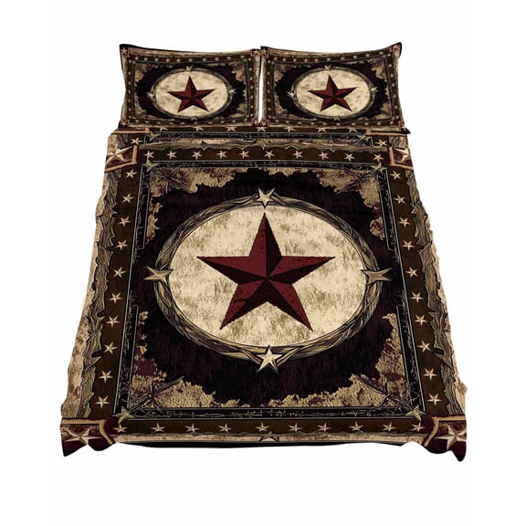 Queen Size Texas Star Sheet Sets Western Retro Red Star Rustic Farmhouse Soft Breathable Microfiber Bed Sheets Deep Pockets 4 Piece Bed Sheets Set, 1 Fitted Sheet, 1 Flat Sheet & 2 Pillowcases