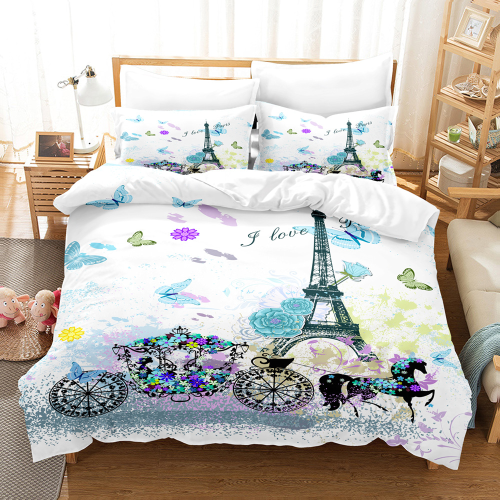 Queen Size The Eiffel Tower Duvet Cover Sets 3 Pieces Paris Bedding Set