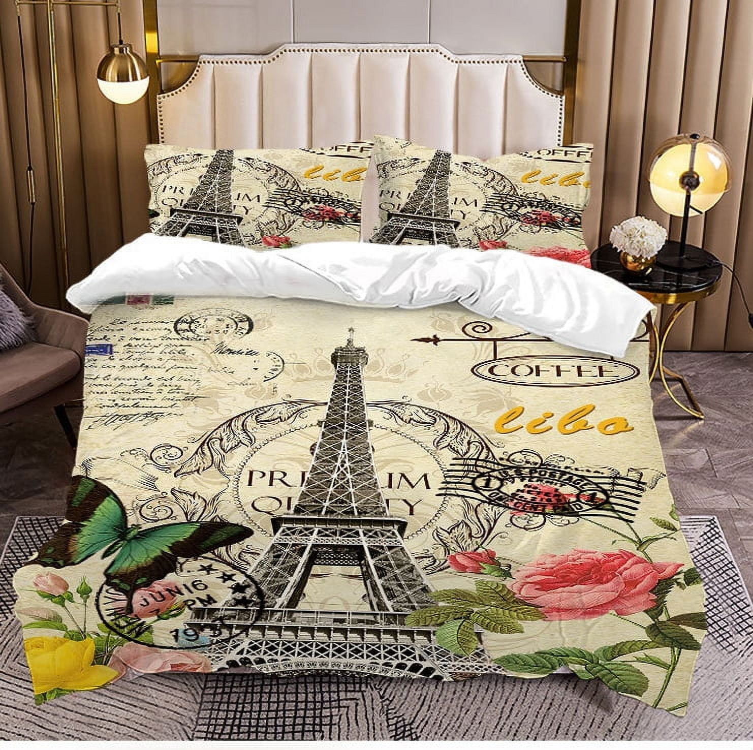 Queen Size The Eiffel Tower Duvet Cover Sets 3 Pieces Paris Bedding Set