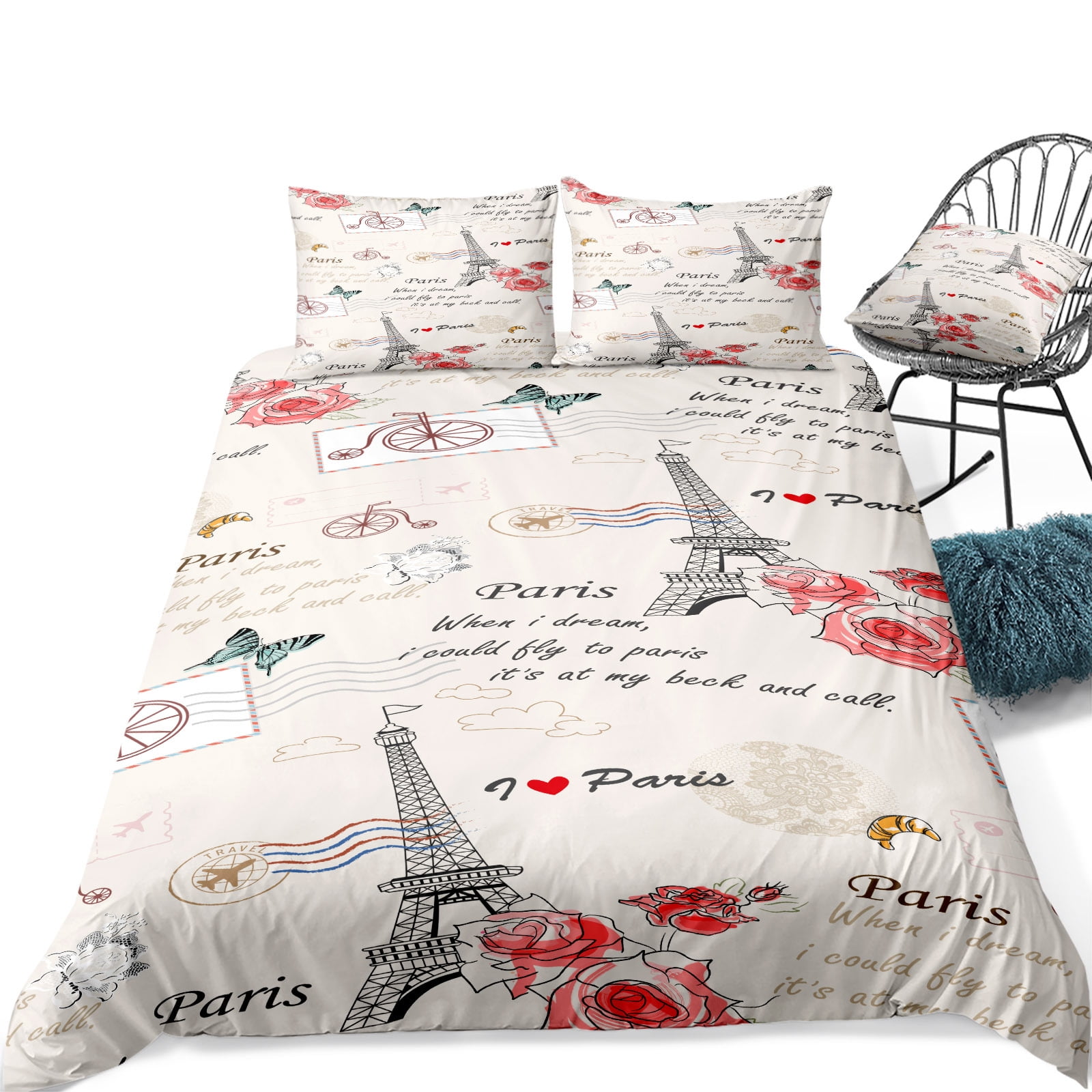 Queen Size The Eiffel Tower Duvet Cover Sets 3 Pieces Paris Bedding Set