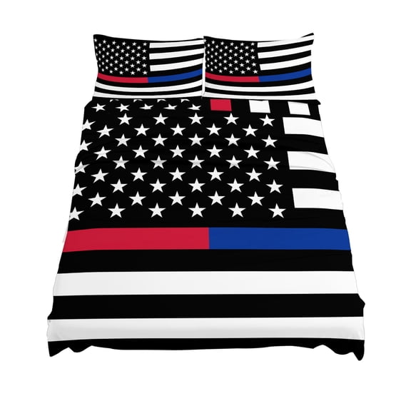 Queen Size Thin Blue Sheet Sets Line Thin Red Line Flag Police and Fire Officer Soft Breathable Microfiber Bed Sheets Deep Pockets 4 Piece Bed Sheets Set, 1 Fitted Sheet, 1 Flat Sheet & 2 Pillowcases