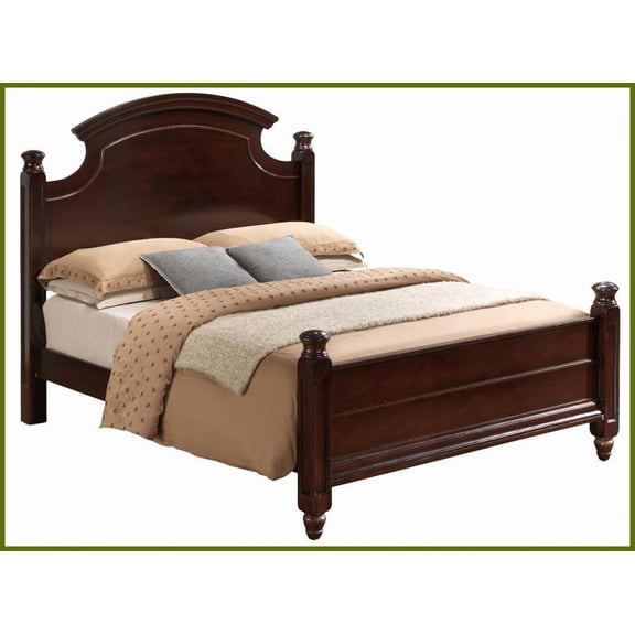 Queen Size Traditional Wood Veneer Bed Frame with Hand Carved Posts, Cappuccino Ideal for Classic Bedrooms