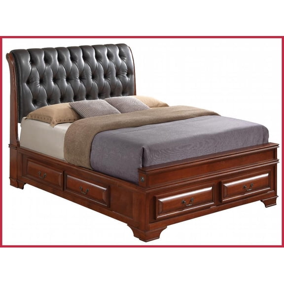 Queen Size Transitional Storage Bed - Warm Oak Finish, Sturdy Materials for Any Bedroom