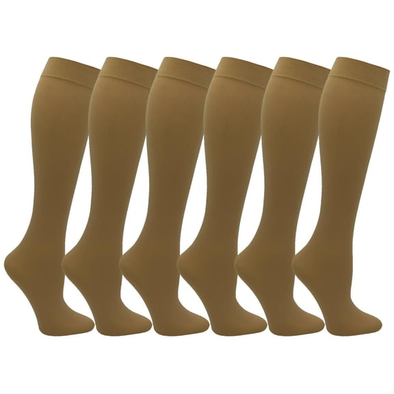 Queen Size Trouser Socks for Women, 6 Pairs Plus Stretchy Opaque Knee High Dress Sock (Beige)