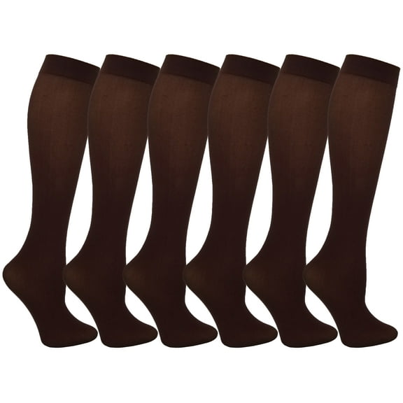 Queen Size Trouser Socks for Women, 6 Pairs Plus Stretchy Opaque Knee High Dress Sock (Coffee)