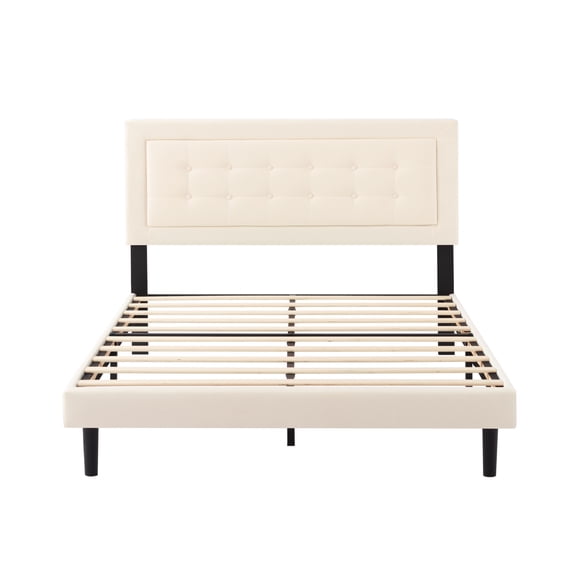 Queen Size Tufted Fabric Upholstered Platform Bed with Solid Wood Slat Support, No Box Spring Needed Easy-Assemble Bedroom Bed Frame