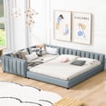 thumbnail image 1 of Queen Size & Twin XL Size Upholstered Platform Bed, Grounded Bed Mother & Child Bed with Three-side Upholstered Rail, PU Leather Floor Platform Bed Frame with Slats, No Box Spring Needed, Gray, 1 of 8
