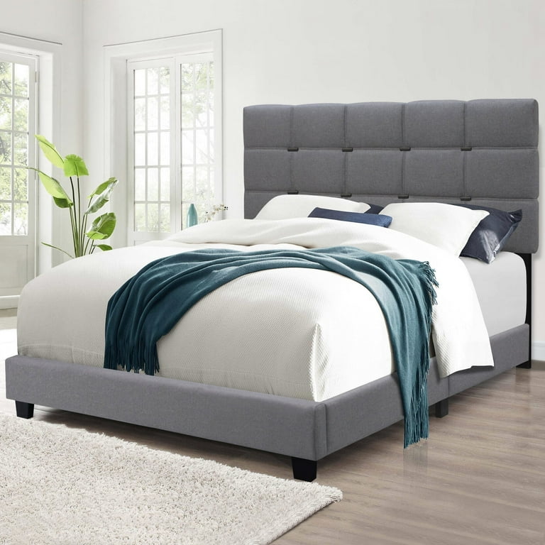 Queen Size Upholstered Bed Adjustable Upholstered Platform Bed Frame Linen Upholstered Bed No Box Spring Required Gray Walmart