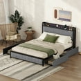 thumbnail image 1 of Queen Size Upholstered Bed Frame with 4 Drawers and LED Headboard,Linen Modern Upholstered Platform Bed,Built in Charging Station,Noise-Free,Metal Support,No Box Spring Needed for Bedroom, 1 of 6