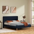 thumbnail image 1 of Queen Size Upholstered Bed Frame,40.9" High Headboard,Strong Metal Frame,Wooden Slats Support,No Box Spring Needed,Easy Assembly,Linen Fabric,Dark Blue, 1 of 10