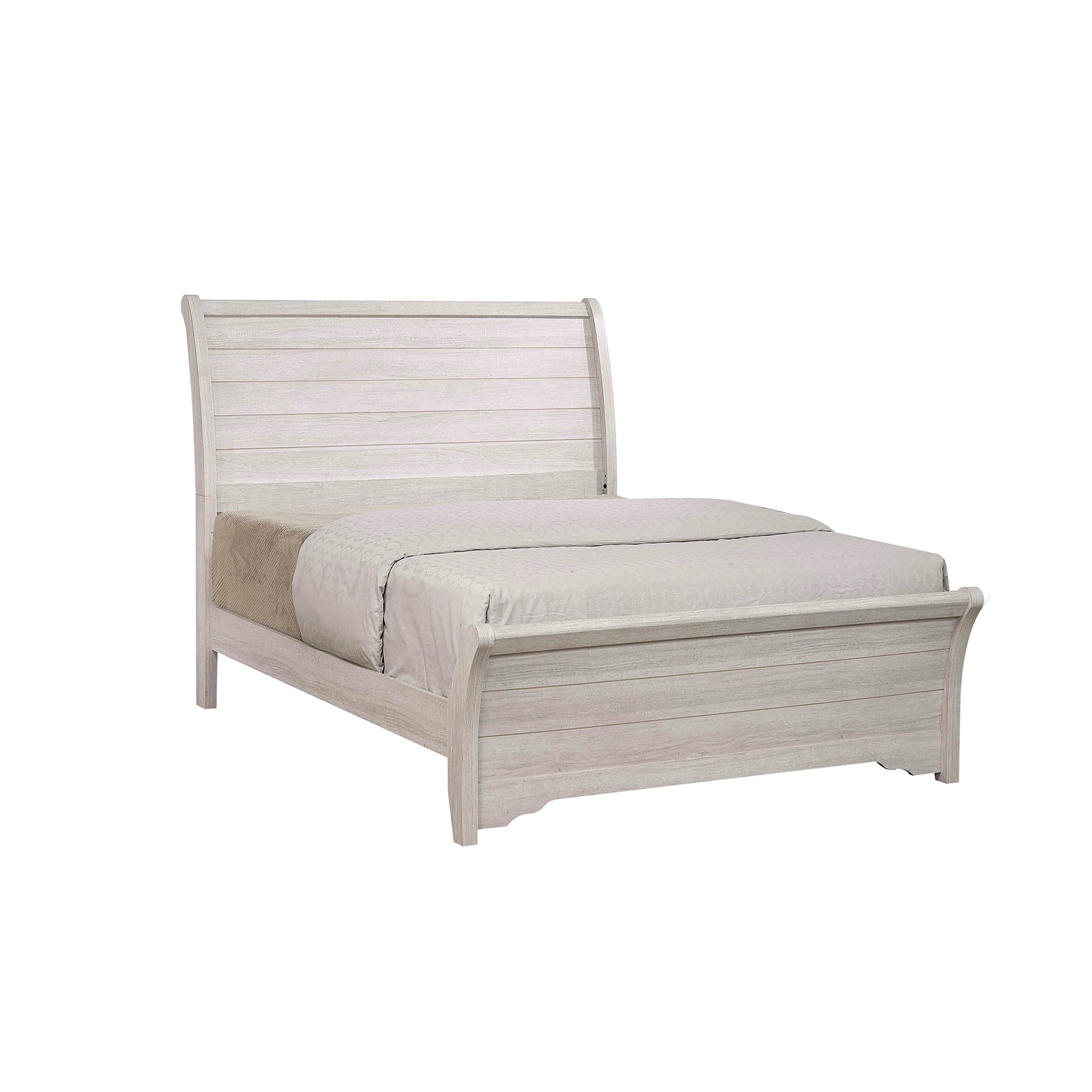 Queen Size Upholstered Bed Frame, Gray Modern Platform Bed with Curved Headboard