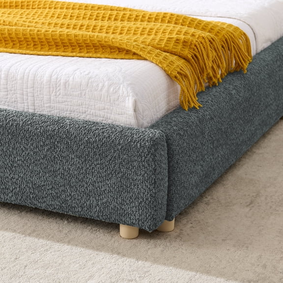 Queen Size Upholstered Bed Frame, Modern Minimalist Style with Tall Curved Headboard, Premium Circle Yarn Fabric & Sturdy Leg Support, Mattress Not Included-Dark Gray