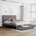 thumbnail image 1 of Queen Size Upholstered Bed Frame, Platform Bed Frame with Storage Drawers, Queen Size Bed Include Velvet Headboard Wingback and Strong Wood Slats Support, No Box Spring Needed, Gray, 1 of 7