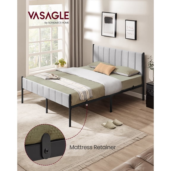 Queen Size Upholstered Bed Frame with Footboard, 1100 lb Capacity, Steel Slats, No Box Spring, Easy Assembly, Modern Minimalist, Dove Gray