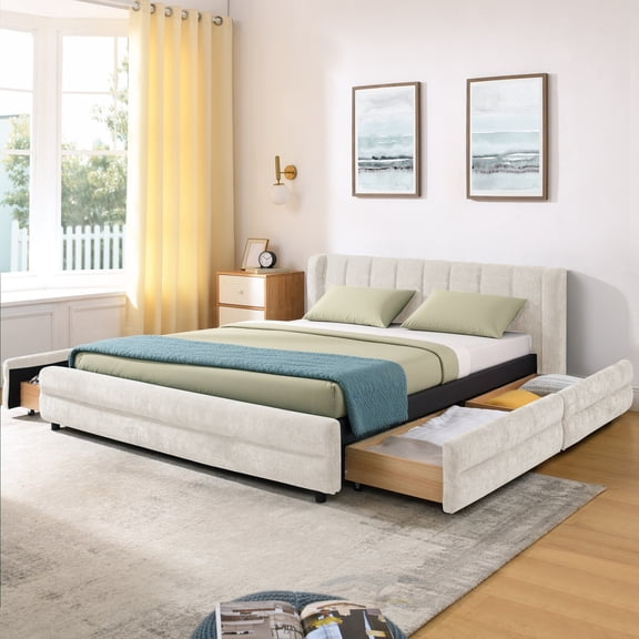 Queen Size Upholstered Bed Frame with Thick Fabric, comfortable upholstered bed frame, C