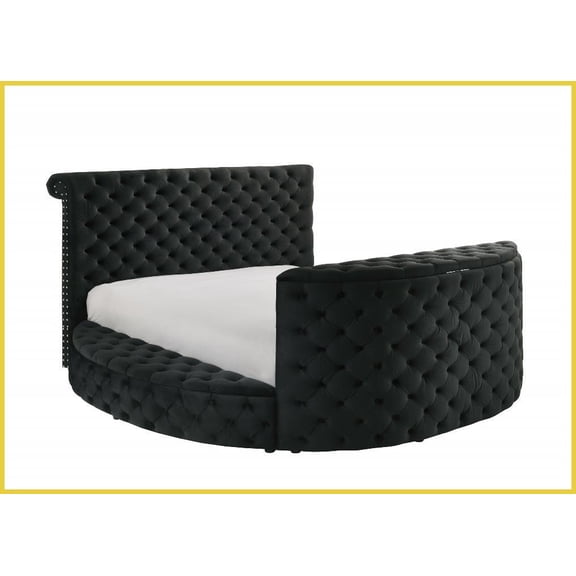 Queen Size Upholstered Black Velvet Storage Bed with TV Lift & Electric Fireplace for Master Bedroom