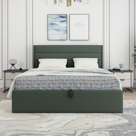 Queen Size Upholstered Hydraulic Lift Up Storage Platform Bed,Hunter ...