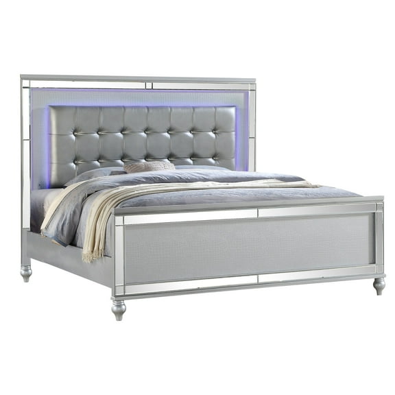 Queen Size Upholstered Led Bed With Crystal Headboard Decoration Modern And Upholstery