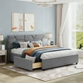 thumbnail image 1 of Queen Size Upholstered Platform Bed, Queen Bed Frame with 4 Drawers and Brick Pattern Linen Fabric Heardboard for Teens Adults, No Box Spring Needed, Gray, 1 of 9
