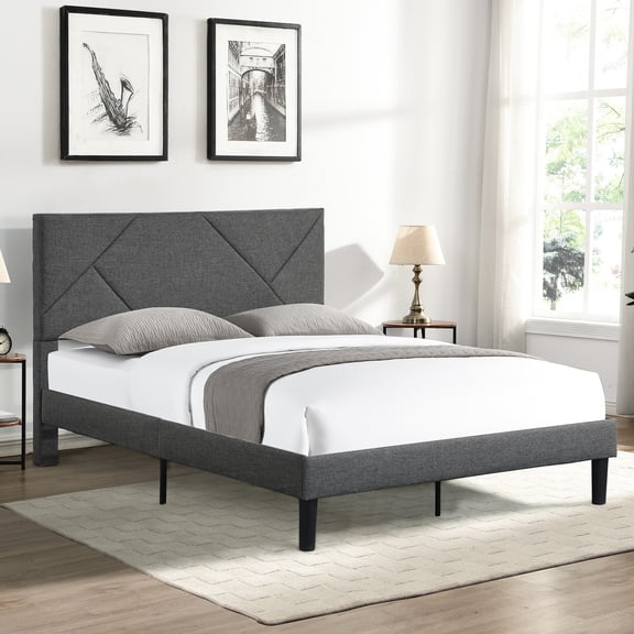 Queen Size Upholstered Platform Bed / Comfortable, No Box Spring Required