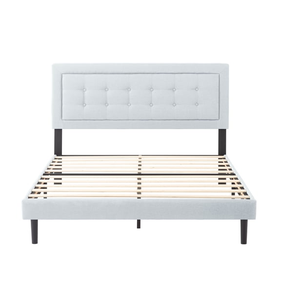 Queen Size Upholstered Platform Bed Frame, Easy Assembly Bedroom Bed Frame, Light Gray