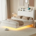 thumbnail image 1 of Queen Size Upholstered Platform Bed Frame with Floating Design, Features RGB Color-Changing LED Lights, Charging Station & Tall Storage Headboard, No Box Spring Needed, 1 of 9